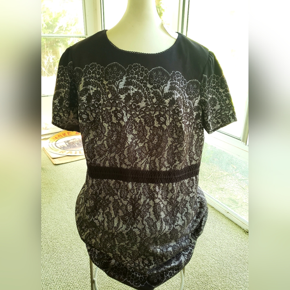 Oasis Black and Silver Lace Shift dress. UK 20. US 16